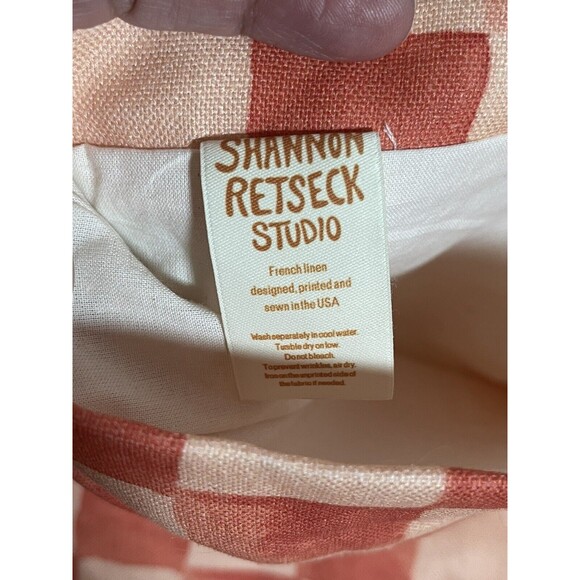 Shannon Retseck Studio Peach Checkered French Linen Christmas Stocking New - Picture 4 of 5